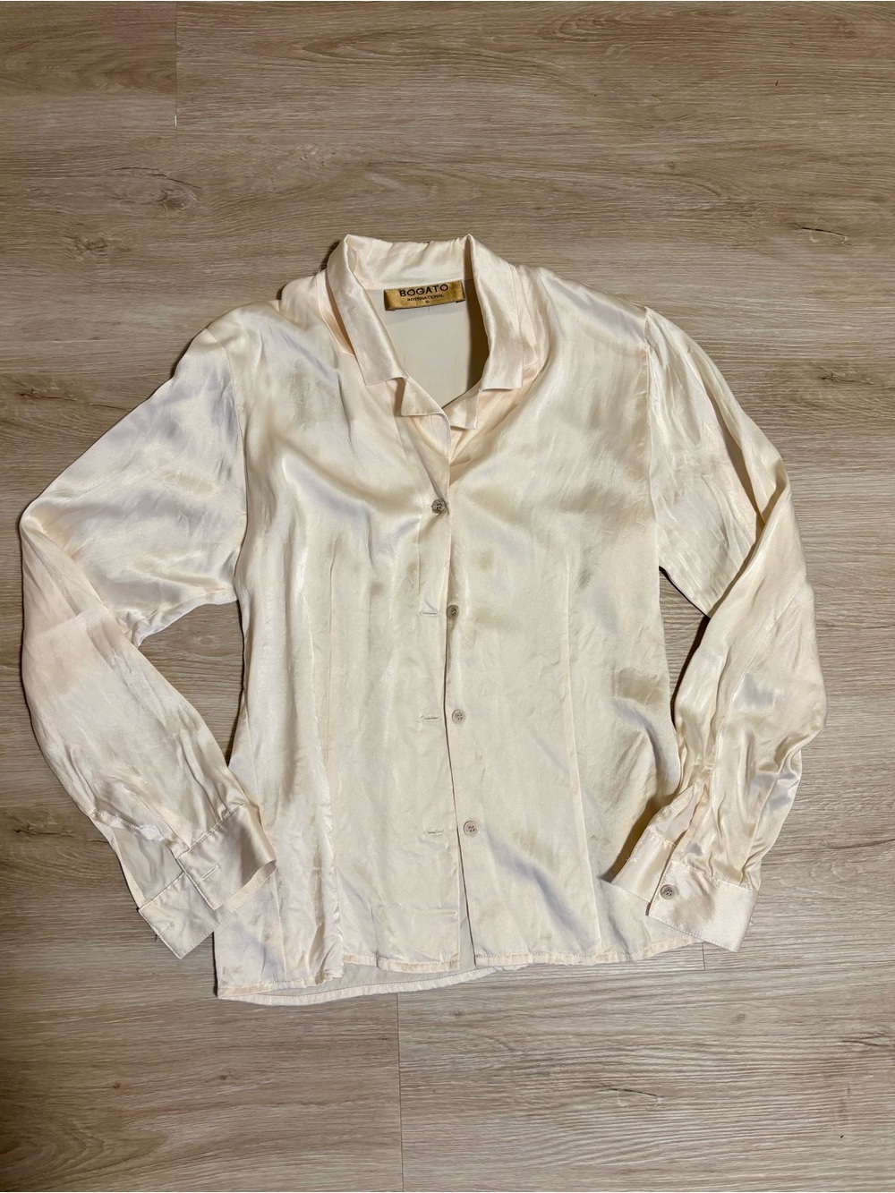 Cream Satin Button-Down Blouse